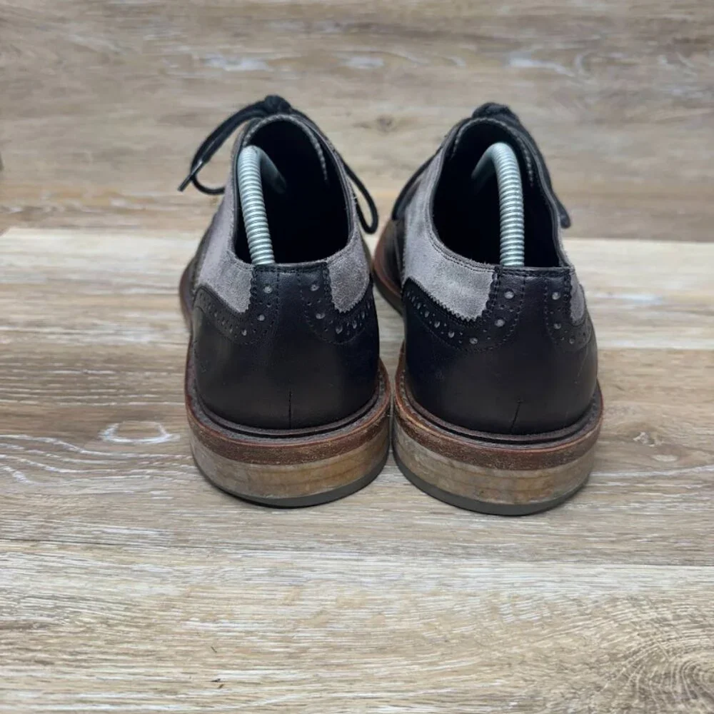 Kenneth Cole Elite Class Gray/Black Leather Wingtip Oxford Shoes Men's Size 10.5
